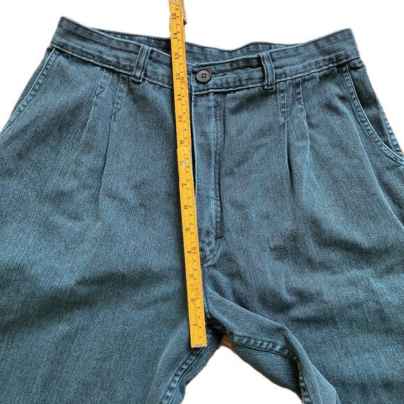 Pleated High Rise Trousers Taper Leg Pants Teal Green Vintage 90s Cream Brand - Picture 3 of 6